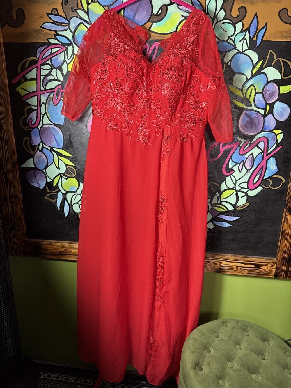 Red Formal Mother of the Bride Wedding w/Sequins Dress, Size 16